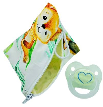 Aufbewahrung Schnuller-Tasche XL für 2-4 Nuckel Waldtiere Bär Eichhörnchen weiß grün