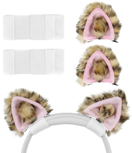 Geekria NOVA Headphones Cat Ear Attachment Compatible with Most Gaming, Over-Ear and On-Ear Headsets, Universal Fit with Adjustable Straps (Leopard Print + Pink)