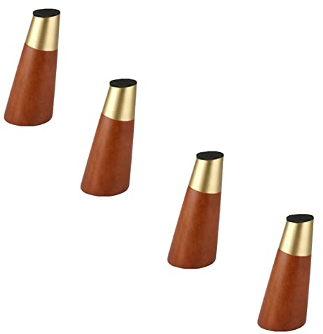 RWRAPS Möbelbeine, Massivholz-Sofabeine, Eichenholz-Tischbeine mit Goldmessingbezug, konische Ersatz-Schrankfüße, gerade/Winkel, 4 Stück (20 cm, Winkelbein) (schräger Fuß 8 cm)