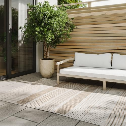 benuta Basic In- & Outdoor Teppich Kaleo - Beige 80x150 cm - Geometrische Muster - Wetterfest & UV-beständig für Balkon, Terrasse, Garten, Küchenteppich & Wohnzimmerteppich - Leicht zu Reinigen