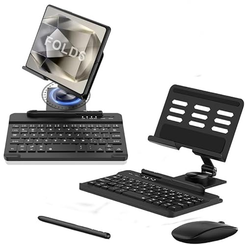 Tastiera e supporto per Galaxy Z Fold 6 con mouse, compatibile con tastiera e mouse Bluetooth Samsung Galaxy Z Fold 6 5G, con penna e supporto da scrivania (nero)