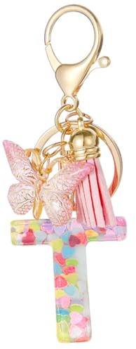 Moydolo Schlüsselanhänger Buchstabe mit Schlaufen für Mädchen Damen Frauen, Keychain Aesthetic mit Quasten Rosa Schmetterling Buchstabe Schlüssel Taschenanhänger