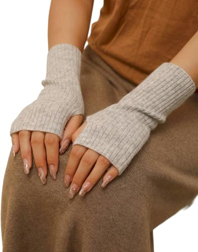 Prettystern Damen Kaschmir-Wolle Gerippte Fingerlose Handschuhe Hand-Stulpen handgelenk-wärmer Pulswärmer