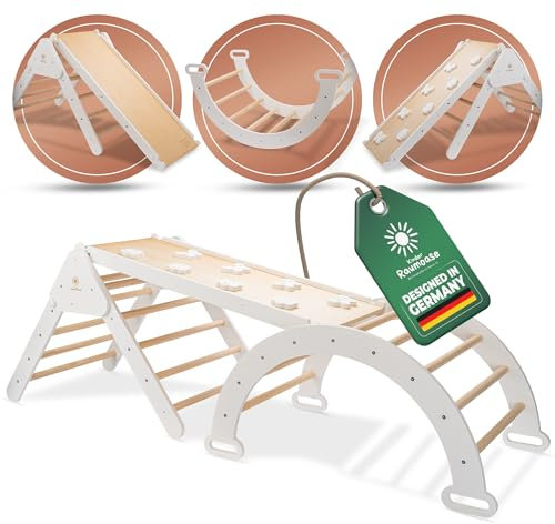 3 in 1 Montessori Kletterdreieck ab 18 Monaten, Klettergerüst Indoor mit Kletterbogen und Rutsche, Faltbar und Extra sicher
