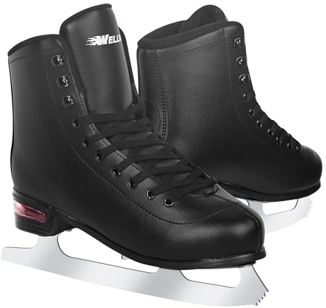 WELLWON Figure Skate for Women and Mens, Classic Design High-Top PU Leather Ice Skates for Outdoor and Indoor, Figureskates for Beginner
