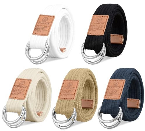 OT-NVWOZR 5 Stück Leinwand Gürtel für Damen Herren, Verstellbarer Stoffgürtel Arbeitsgürtel mit Doppelringschnalle, Nylon Canvas Belt Herrengürtel Elastischer Lässiger Gurtband - 120cm