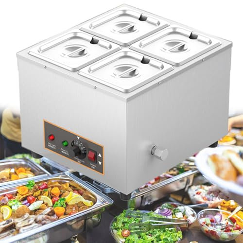GESAIDES Scaldavivande Commerciale, Tavolo Elettrico a Vapore da 1000 W, Temperatura Regolabile, Attrezzatura Professionale per Buffet in Acciaio Inossidabile, per Ristoranti di Catering,D