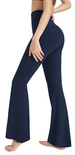 HomyComy Pantalones de Yoga Mujer, Bootcut Pantalon Campana Largos, Pantalones Deporte, Pantalones de Jazz, Pantalones de Jogging, Pantalones Mujer Pierna Recta para Yoga Azul L