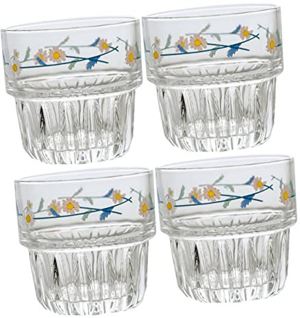 OFFSCH 4-teiliges Glasbecher-set Mit Gänseblümchen Aufbewahrungsbecher Für Eis Kaffee Pastoraler Stil