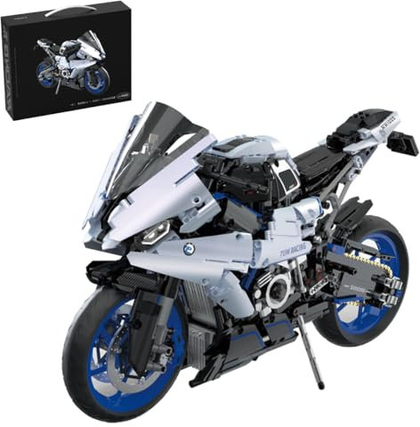 DelightCube Technik Motorrad Baukasten für SR1000, 1:5 Sportwagen MOC Klemmbausteine Supermotorrad Modell für Kinder Erwachsene,1988 Teile Technik Rennen Motorrad Bausteine Bauset