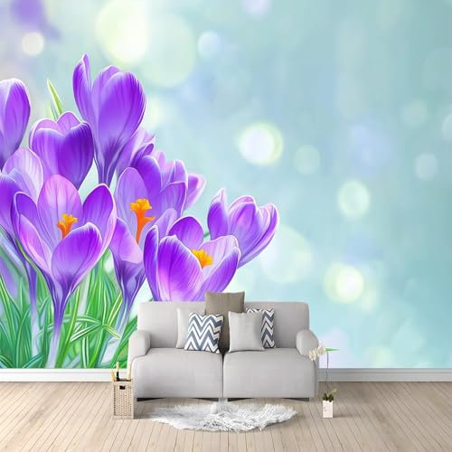 Foto Tapete Wandbild Pflanzen Sie Lila Blumen 350x256 cm Tapete Vliestapete 3D Effekt Tapete Vlies Wandbild Wohnzimmer Schlafzimme Wanddekoration Fototapete