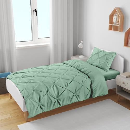 K&A® Pintuck Pinch Pleat Single Duvet Cover Set with Zipper Closure including Pillowcase – Ultrasoft Brushed Microfiber – Easy Care & Machine Washable (Duck Egg - 137x200)