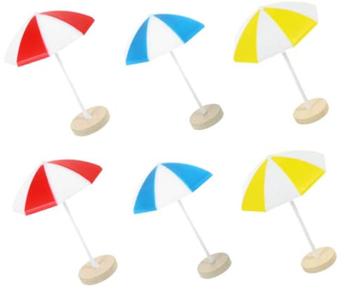 ifundom 6pcs Miniature Beach Umbrellas and Doll House Accessories Set, Medium Red Blue Yellow Resin Sun Umbrella Props for Ocean Scene Landscape and Beach Decor
