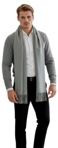 LA FERANI Herren Kaschmir Schal leicht Herbst 200x70 extra geschmeidig dünn Kaschmirschal grau elegant stilvoll einfarbig Casual Formelle Anlässe Uni Farbe Herrenschal (Grau)