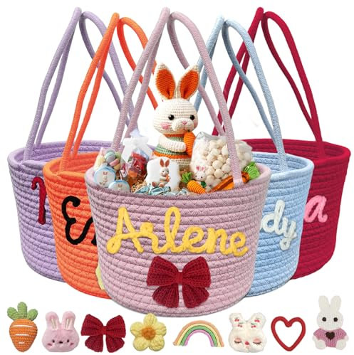 Osterkörbchen Personalisiert mit Namen Maßgeschneiderter Osterkorb Korb für die Ostereiersuche Personalisiertes Ostergeschenk-Rosa