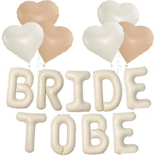 Bride To Be Luftballon, 16 Zoll Cremeweiß Bride To Be Buchstaben Folienballon, Bride to Be Deko Ballon mit Herz Folienballon，Bride Deko für bachelorette party