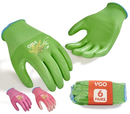 VGO 6 Paia Donna Giardinaggio Guanti- Rivestiti in Nitrile Antiscivolo, Lavabili in lavatrice & Traspiranti per Outdoor,DIY,Ranch,Camping| Bundle Economico con Colori Scelta(6Paia/M/Bundle/NT2110-P)