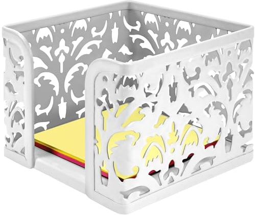 TOCCOOL Metall-Notizwürfelhalter – Blumen-Schnitz-Design, Schreibwarenpapier, Schreibtisch-Organizer und Notizbox für 7,6 x 7,6 cm große Notizblöcke (weiß)