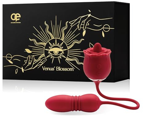 Venus' Blossom Rosen Vibrator für Frauen, 3-in-1 Doppelkopf Design mit Zungenstimulation & G-Punkt, 9 Vibrationsstufen, Diskretes Paar- & Geschenkspielzeug