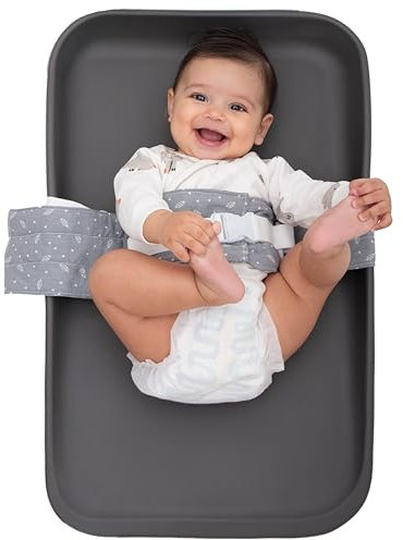 COZINUS Wickeltisch-Sicherheitsgurt – Weich, verstellbar & sicher vor Ausreißen für 0–24 Monate. Universelle Passform für Wickelauflagen und Wickeltische, bequem & tragbar (Grau)