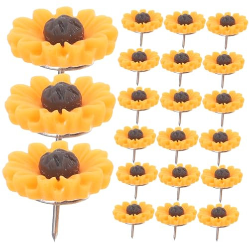 Angoily 50 Stück Sonnenblumen Reißnägel Aus Kunstharz Mit Metallspitze Dekorative Pinnwand Nadeln Für Korktafel Und Fotowand Multifunktionale Haushalts Reißzwecken Tragbar Für Büro Und Zuhause
