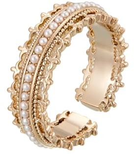 IMINI Bague ouverte réglable en forme de couronne vintage pour femmes et filles – Design royal en perles de perles, léger, empilable, cadeau de Noël et de mariage