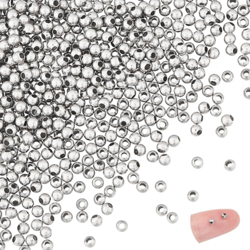 UNICRAFTALE 500 Stück 2mm Durchmesser Edelstahl Runde Perlen Nahtlos Glatt Lose Abstandsperlen Winzige Metallperle Für DIY Armbänder Halskette Schmuckherstellung