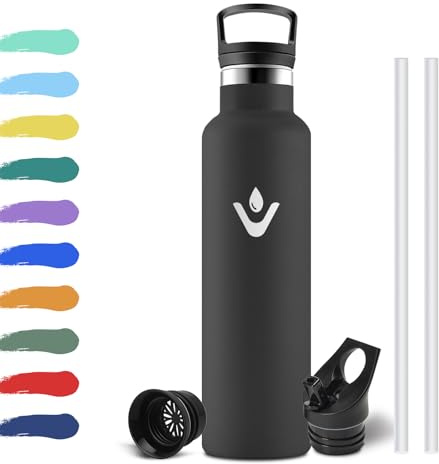 Botella Agua Acero Inoxidable 750ml, Aislamiento Térmico de Doble Pared, Botella Termica con Pajita, sin BPA, a Prueba de Fugas, Cantimplora Reutilizable para Oficina, Camping, Guardería, Viajes