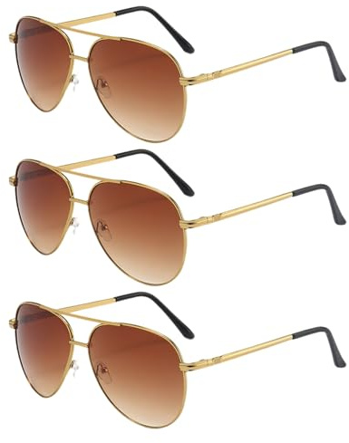 FUIPVGI 3 Pièces Lunettes de Soleil Polarisées, Pilote Lunettes de Soleil Polarisées Décontractées Homme Femme, Protection UV Lunettes Rétro Ultralégères Verres Anti-Reflets Conduite Pêche Sports