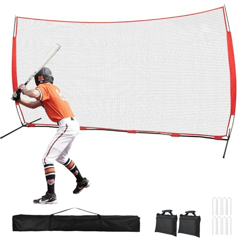 20x10ft Ball Backstop Net,Fix Ball Stop Net by 4 Spike&2 Sandbag,Sports Net Barrier with Handbag,Lacrosse Net Backstop for Softball,Basketball,Hockey Train,Baseball Net Barrier for Backyard,Playground