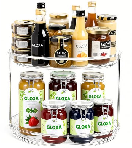 GLOXA 2 Etagen Drehtelle Organizer, 360° Lazy Susan Drehbares Gewürzregal, 24cm Drehteller Küche, Drehplatte Kühlschrank für Schrank, Speisekammer, Küche, Arbeitsplatte, Esstisch, Schrank, Badezimmer