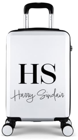 Personalised Cabin Suitcase for Women, Men and Kids - Initials Name - Luggage with Wheels - Lightweight Suitcase - Hard Shell Trolley - Cabin Suitcase - 52x32x21cm - 20 Inch