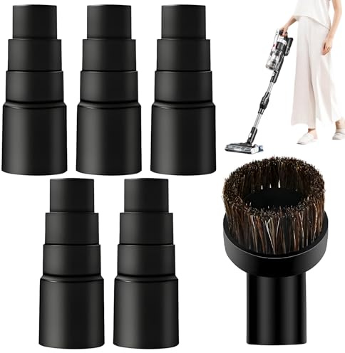 Universal Vacuum Adapters, 5 Pcs, Mixed Horsehair Round Brush | Power Tools Vacuum Clearner Adapter, Universal Dust Extraction Adapter for Power Tools (black)