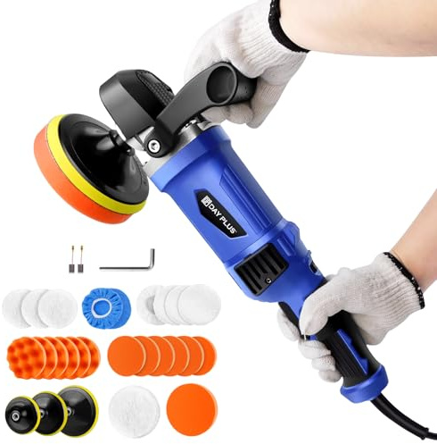 1400W Car Polisher Buffer with Detachable Handle, Electric Car Buffer Polisher Machine with 800-3500 RPM, 6 Variable Speed, 125/150/180mm Buffing Polish Pad, Corded Rotary Polishing Machine Kit, Blue