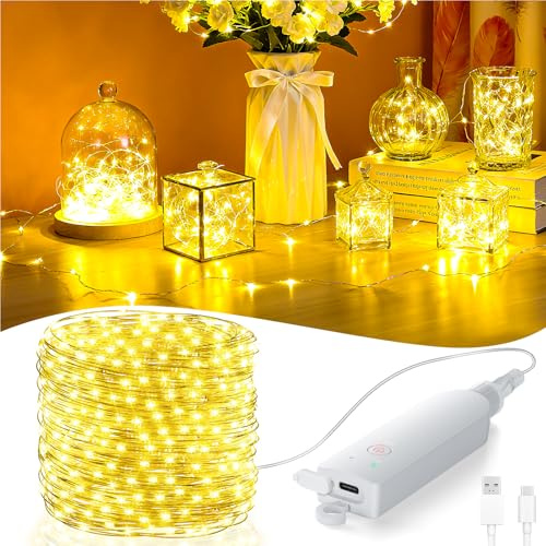 Buudala Mini LED Lichterkette, 12M 100LEDs, Wiederaufladbarem, Lichterkette mit Batterie mit Timer & Wasserdichtigkeit, 8 Lichteffekte, Geeignet zur Dekoration von Innen, Außen, Festen, Party, Camping