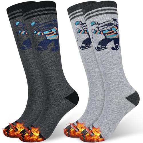 Smlper Kids Ski Socks, 2 Pairs Warm Thick Thermal Snowboard Skating Socks for Boys Girls 6-12 Years