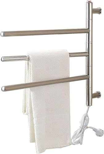 KLGFBDC Scaldasalviette Elettrico con 3 Barre girevoli, portasciugamani da Parete in Acciaio Inox Cromato, 560x450 mm, Plug-in