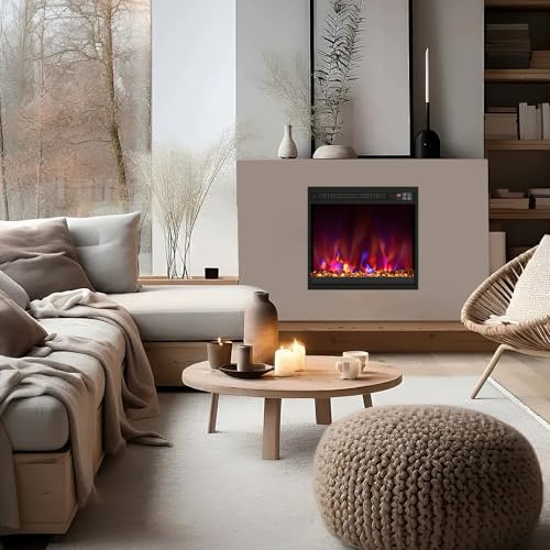 RELAX4LIFE 49/61/68,5 cm Camino Elettrico Incassato con Fiamma Multicolore e Letto di Braci, Telecomando, Timer, Termostato Integrato e Protezione da Surriscaldamento, 1500W (LUNGHEZZA:49CM)
