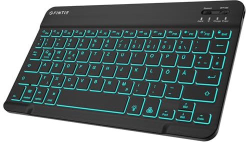 FINTIE Bluetooth Tastatur mit Hintergrundbeleuchtung in 7 Farben, Tablet Tastatur mit deutschem Layout QWERTZ für iPad/iPhone, Samsung/Xiaomi/Honor Pad (Kompatibel mit Windows, Android, IOS), Schwarz