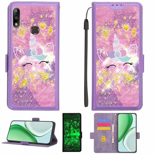 Kinetijy Coque Compatible pour ZenFone Max (M2) Coque Étui Housse Case Support [avec Film Protecteur HD d'une dureté de 9H] [Blocage RFID][Paillettes dorées + Brillantes] LPT-DJS