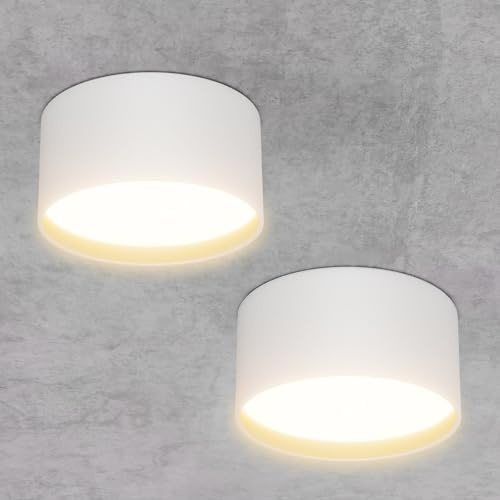 Klighten 2 Stück 18W Aufbauspot LED Runde Deckenspots Aufputz Deckenleuchte, Aluminium+Acryl, Aufbaustrahler Aufbauleuchte Warmweiß 3000K, IP44, 1029 Lumen, Weiß, 60 x 120 mm
