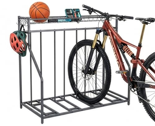 Portabiciclette da Terra Relaxdays, 4 Bici, Larghezza Pneumatici Regolabile 3–11 cm, Cestino e Ganci, Antracite