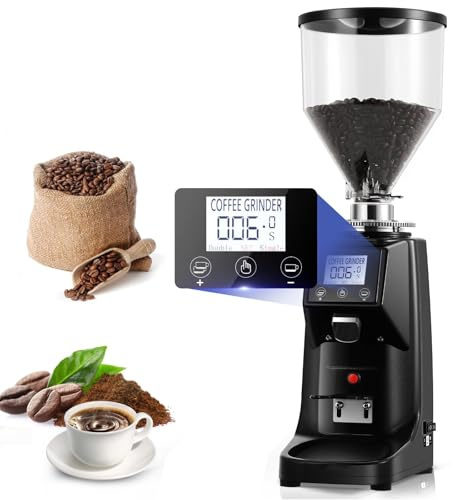 WOTZOV Macinacaffè Elettrico Professionale con 19 Livelli di Macinatura Personalizzabili, Pannello di Controllo LCD, Indicazione Quantitativa della Quantità Macinata E Macine Piatte,，Nero 1L