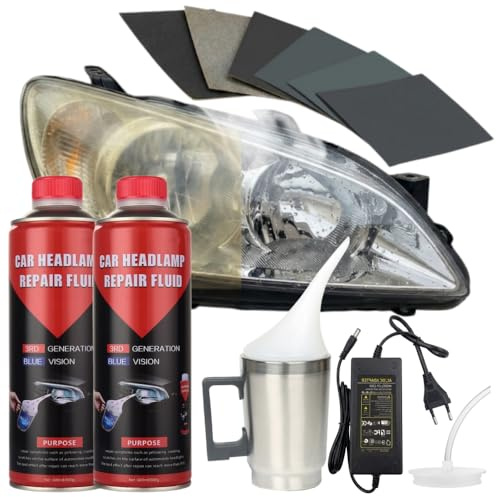 Ctopkatuo Kit Completo de Restauración y Pulido de Faros de Coche - Incluye 2 Botes de Solución Abrillantadora (800g) y Aplicador Térmico de Acero Inoxidable. Elimina Arañazos y Amarilleo