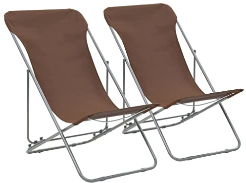 LoogCape Folding Beach Chairs Set of 2 Brown with Steel Frame and 600D Oxford Fabric, 3-Way Adjustable, Foldable, 75 x 57 x 99 cm, Weatherproof, Ideal as a Garden Chair, Camping Chair, Balcony Chair