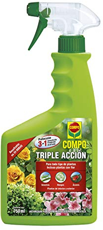 COMPO Triple Acción, Protección contra insectos, hongos y ácaros, Para plantas de interior y exterior, Resultados en 24h, Envase pulverizador, 750 ml