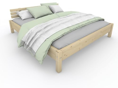 TUGA - Holztech Marken Dübelbett Naturholzbett 300Kg Nannerl belastbar stabil Holzbett Bett Doppelbett 90 120 140 160 180 200 x 200 220 (200 x 220) 38 cm Höhe