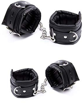 chenyesun Handschellen Weiche Handfesseln Fußfesseln Leder Bondage Set | Leder Hand und Fuß Fesseln gepolstert Handfesseln Fußfesseln Fesselset Sex Spielzeug Adult Sex Toys für Paare Schwarz