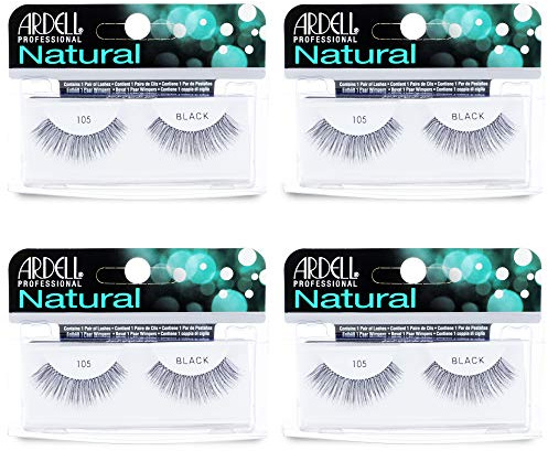 Ardell Natural False Eyelashes 105 - Black, Lightweight, Full Volume Strip Lashes for Eye-Enhancing Look, 4 Pack