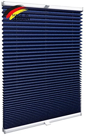 Gardinen21 Plissee nach Maß zum Kleben | Jalousien Rollo mit Klebefunktion | Sonnenschutz und Sichtschutz | Maßgefertige Fenster & Türen Rollos inDunkelblau